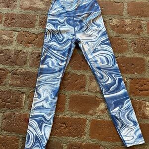 Carbon38 Marble Swirl Blue & White High-Waisted High Rise Workout Leggings Small